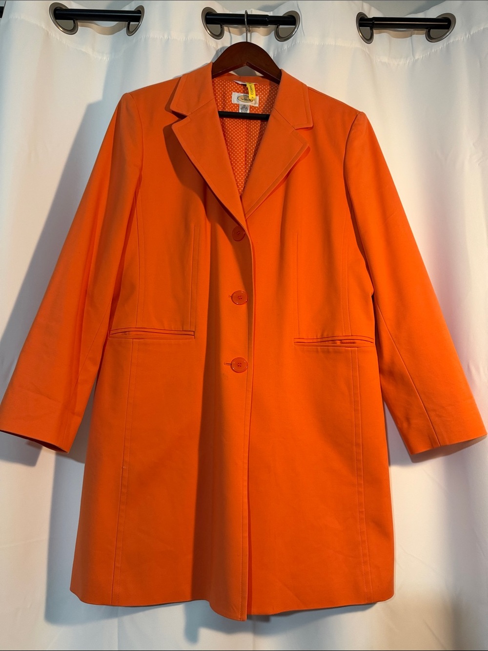 Vintage Talbots Orange Trench Coat Polka Dot Lining Mod Retro SZ 12 R1